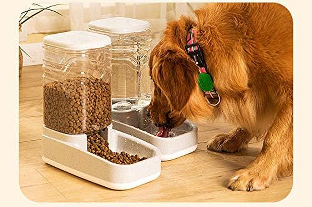 Automatic Pets Feeder and Water Dispenser Set, Dog Cat Gravity Food and Water Dispenser Set with Pet Food Bowl,Easily Clean, 3.8L, for Small Large Pets Puppy Kitten Rabbit